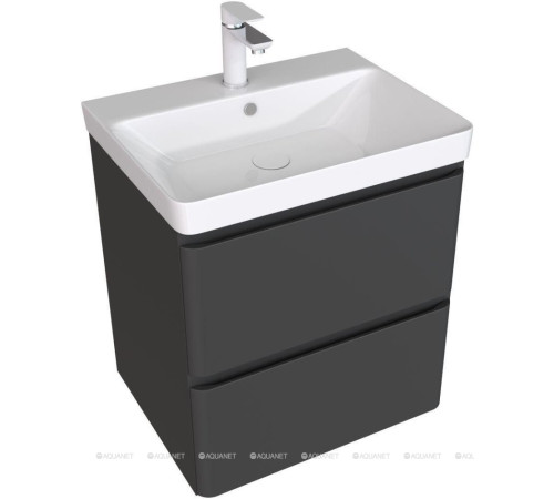 Тумба с раковиной Aquanet Эмбер 60 2 ящика черный матовый раковина Urban 00332504