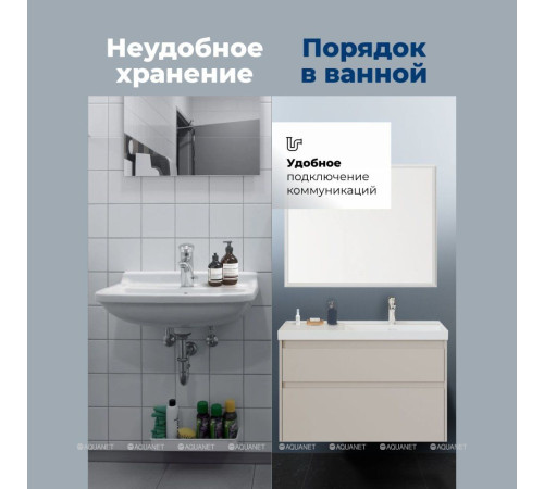 Тумба с раковиной Aquanet Nova Lite 2.0 90 R 2 ящика бежевый 00365926