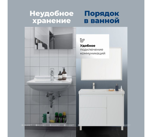 Тумба под раковину Aquanet Nova Lite 2.0 100 L напольная белый глянец 00346341