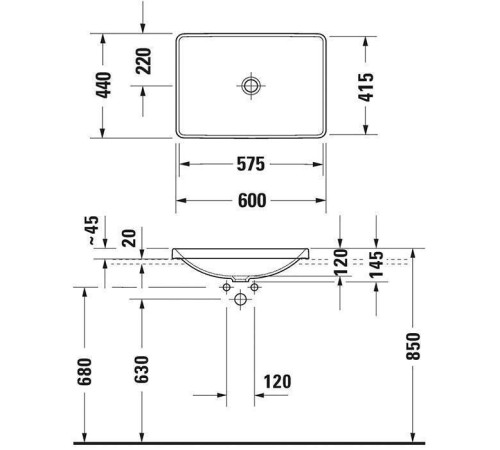 Раковина встраиваемая сверху Duravit D-Neo 60х44 см без перелива без отверстия WonderGliss 03586000791