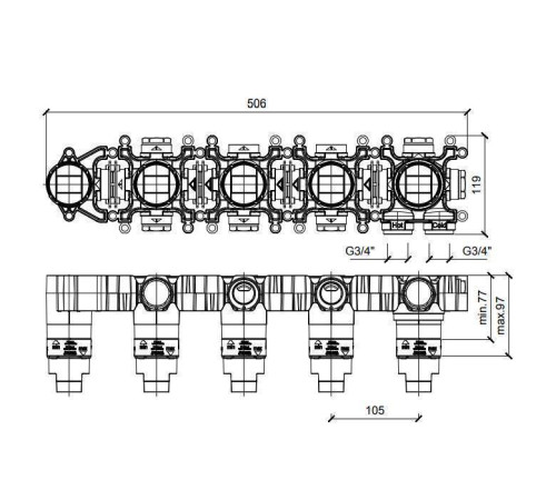 Встраиваемая часть термостата Almar Modular 3 положения черный матовый E176911