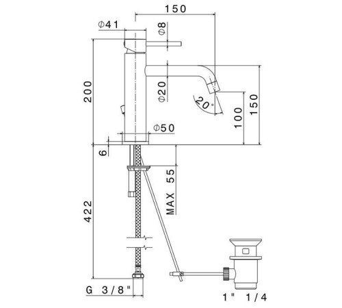 Смеситель для раковины Newform XT на 1 отверстие с донным клапаном излив 15 см хром 4201.21.018