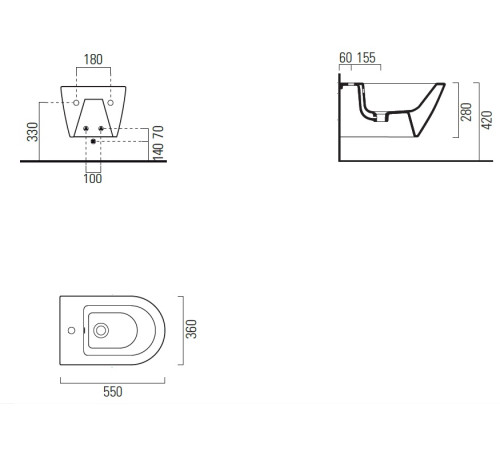 Биде подвесное GSI Kube X 550 х 360 мм белый глянцевый с креплением 9465FR5111