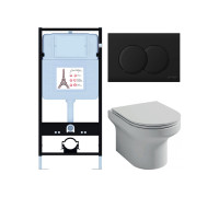 Унитаз с инсталляцией Jacob Delafon Elite сиденье тонкое микролифт панель для двойного смыва матовый черный E21743RU-BL