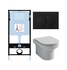 Унитаз с инсталляцией Jacob Delafon Elite сиденье тонкое микролифт панель для двойного смыва матовый черный E21743RU-BL