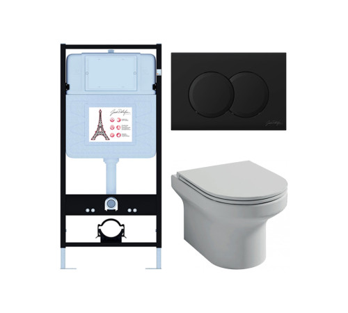 Унитаз с инсталляцией Jacob Delafon Elite сиденье тонкое микролифт панель для двойного смыва матовый черный E21743RU-BL