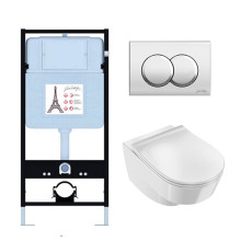 Унитаз с инсталляцией Jacob Delafon Odeon Rive Gauche сиденье микролифт кнопка смыва хром EDR103-CP