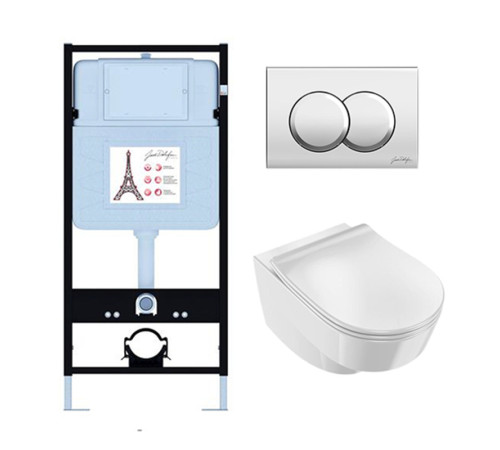 Унитаз с инсталляцией Jacob Delafon Odeon Rive Gauche сиденье микролифт кнопка смыва хром EDR103-CP