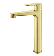 Смеситель для раковины высокий Aquanet Oberon 240 мм шлифованное золото AQ1204BG