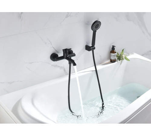 Смеситель для ванны Aquanet Европа с душевым набором 3jet матовый черный AQ1349MB