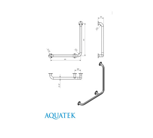 Поручень настенный Г-образный Титан 600х600 мм левый POR-0000008