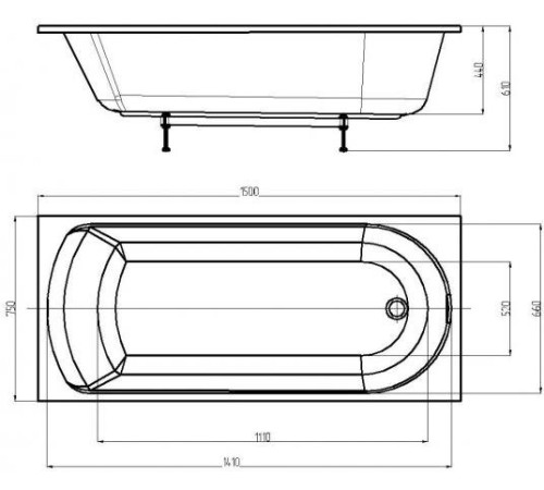 Ванна акриловая Triton Ника 150x75 см прямоугольная NIK150-0000001