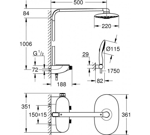 Душевая система с термостатом GROHE Rainshower SmartControl 360 DUO хром 26250000