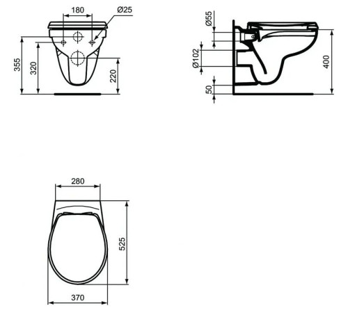 Унитаз подвесной безободковый Ideal Standard EUROVIT Rimless с сиденьем микролифт K881201
