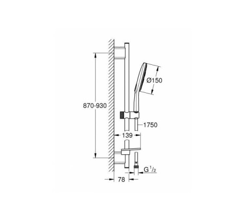 Душевой гарнитур GROHE Rainshower SmartActive 150 III штанга 900 мм хром 26593000