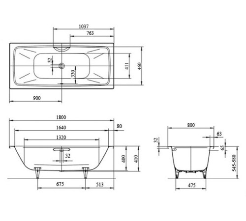 Ванна стальная KALDEWEI Cayono Duo Мод. 725 180х80 см Perl-Effekt белая 272500013001