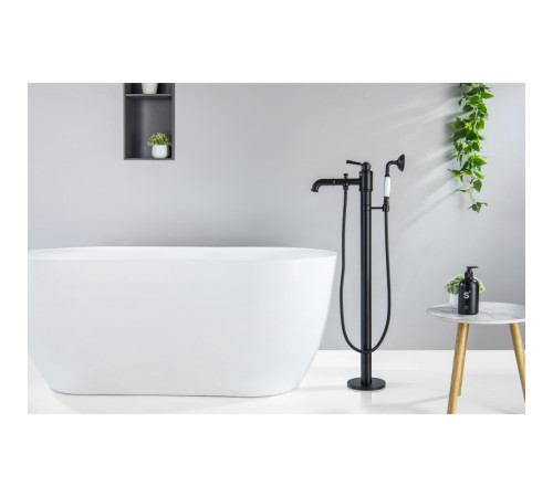 Смеситель для ванны напольный Aquanet Классик комплект матовый черный AQ1545MB