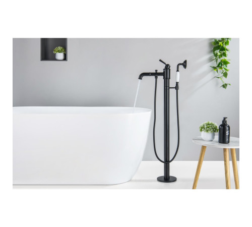 Смеситель для ванны напольный Aquanet Классик комплект матовый черный AQ1545MB