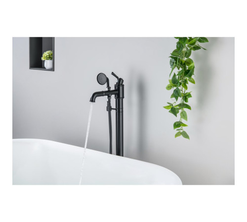 Смеситель для ванны напольный Aquanet Классик комплект матовый черный AQ1545MB