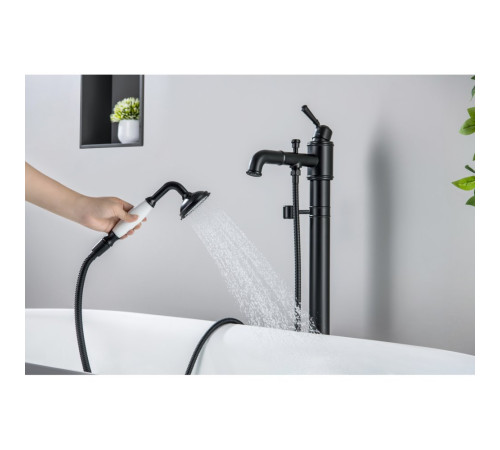 Смеситель для ванны напольный Aquanet Классик комплект матовый черный AQ1545MB