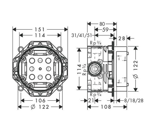 Смеситель для душа Hansgrohe Focus комплект (31965000 + 01800180) 31965000S