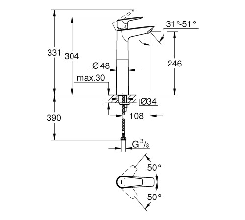 Смеситель для раковины GROHE BauEdge XL-Size свободностоящий хром 23761001