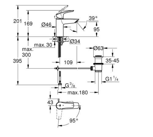 Смеситель для раковины GROHE Eurosmart S-Size хром 32926003