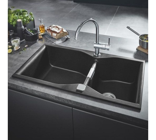 Мойка кухонная композитная GROHE K700 2 чаши 900x500 мм черный гранит 31658AP0