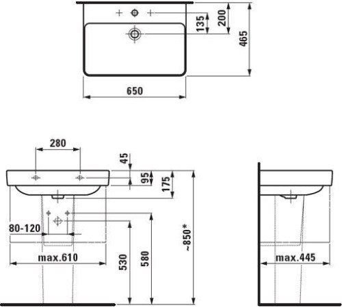 Раковина Laufen Pro S 850x465 мм 8.1096.4.000.104.1