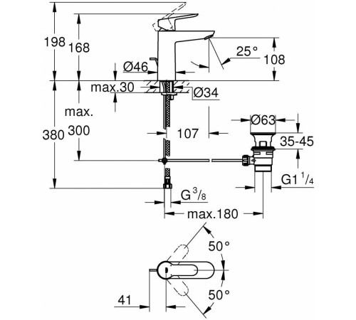Смеситель для раковины GROHE BauEdge M-Size с донным клапаном хром 23758000
