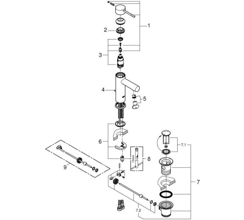 Смеситель для раковины GROHE Essence с донным клапаном и низким изливом хром 32898001
