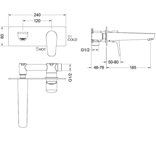 Смеситель для раковины AQUATEK БЕТТА настенный скрытого монтажа хром AQ1113CR