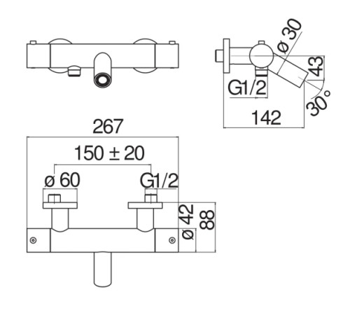 Смеситель термостатический для ванны Paffoni LIVE матовый белый LV00010/1WM