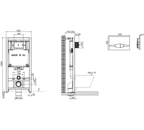 Комплект инсталляции с унитазом Jacob Delafon Brive сиденье микролифт клавиша хром E21733RU-00