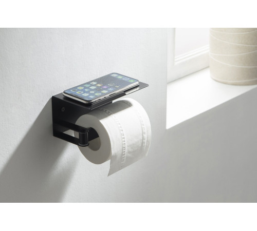 Бумагодержатель с полкой Aquanet Libra AQ4929MB матовый черный AQ4929MB