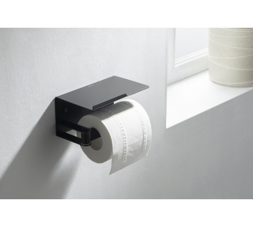 Бумагодержатель с полкой Aquanet Libra AQ4929MB матовый черный AQ4929MB