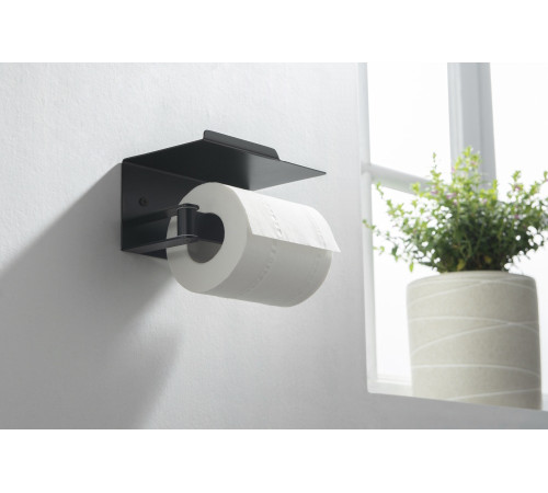 Бумагодержатель с полкой Aquanet Libra AQ4929MB матовый черный AQ4929MB