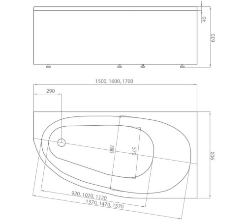 Ванна акриловая 1Marka Дива 160х90 см правая DIV160-0000002