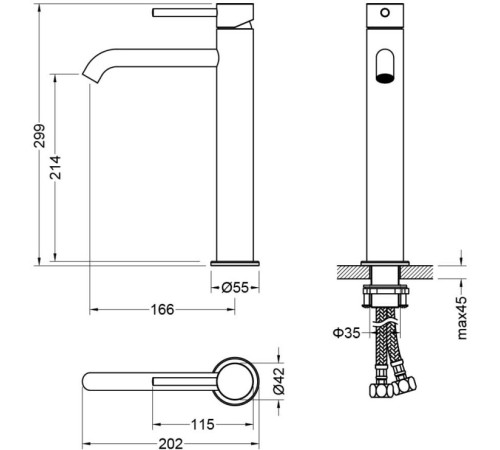 Смеситель для раковины высокий Aquanet Europa 215 мм без донного клапана хром AQ1304CR