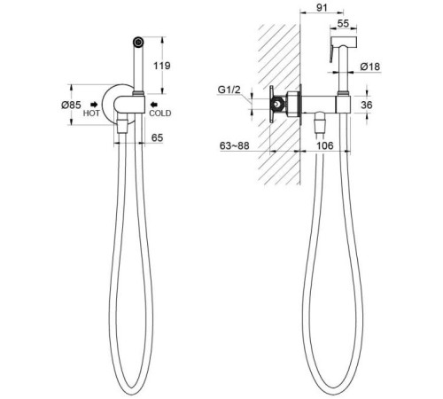 Комплект для гигиенического душа встроенный Aquatek Оберон с прогрессивным картриджем матовый черный AQ1024MB