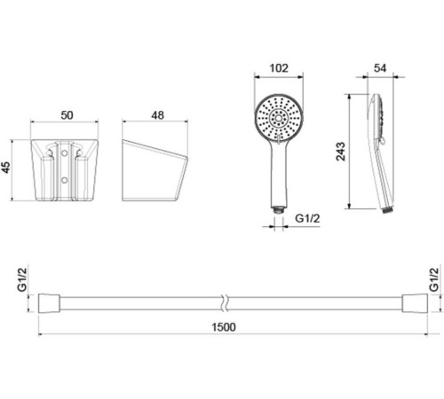 Душевой набор Aquanet Бетта 100 3jet матовый черный AQ2032MB