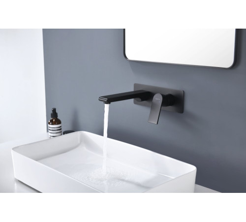 Смеситель для раковины Aquanet Лира настенный комплект со скрытой частью матовый черный AQ1413MB