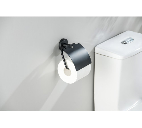 Бумагодержатель с крышкой Aquanet Оберон матовый черный AQ4209MB