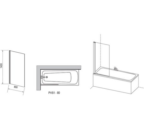 Шторка для ванны RAVAK Pivot PVS1-80 блестящая транспарент 79840C00Z1