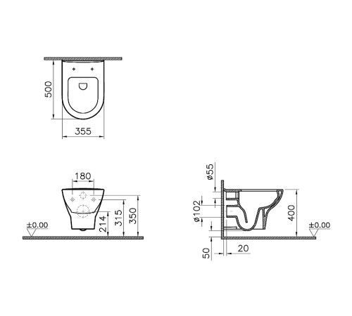 Комплект унитаз подвесной безободковый VitrA Zentrum с сиденьем микролифт 5795B003-6077