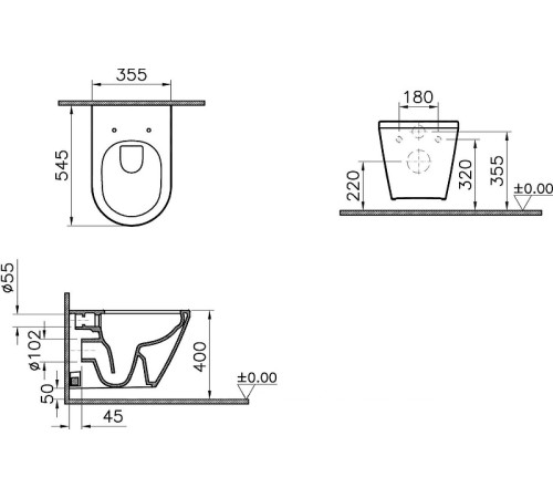 Комплект унитаз подвесной VitrA Integra Round с тонким сиденьем микролифт, инсталляцией и панелью смыва 9856B003-7205