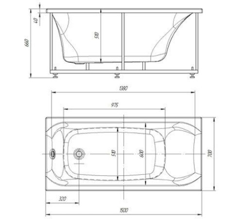 Ванна акриловая Aquatek Альфа 150х70 см без экрана ALF150-0000038