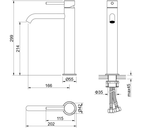 Смеситель для раковины высокий Aquanet Europa 215 мм без донного клапана шлифованное золото AQ1304BG