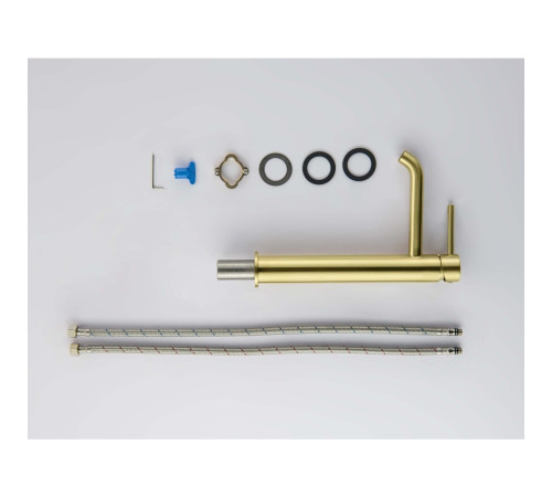 Смеситель для раковины высокий Aquanet Europa 215 мм без донного клапана шлифованное золото AQ1304BG