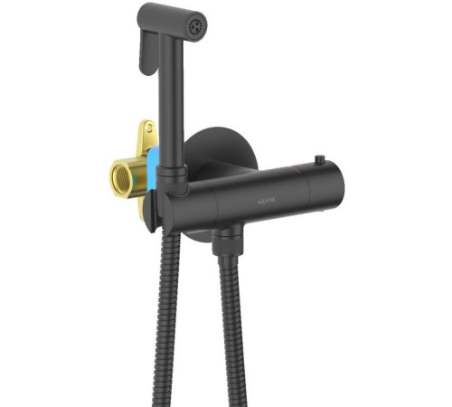 Комплект для гигиенического душа термостатический встроенный Aquanet Oberon смеситель, лейка, шланг, матовый черный AQ1027MB